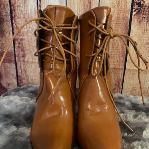 Cognac Laced Up Heel Boots - Picture 6 of 8